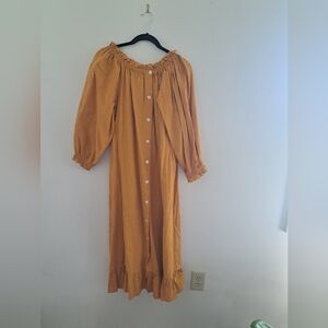 Sleeper Midi Dress Loungewear 100% Linen White Button Front, Size 1